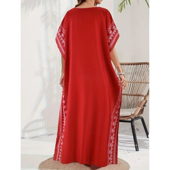 Kaftan Maxi Dress Red White Cover Up NEW ❤️ LAST 1 🤍 - Picture 5 of 10